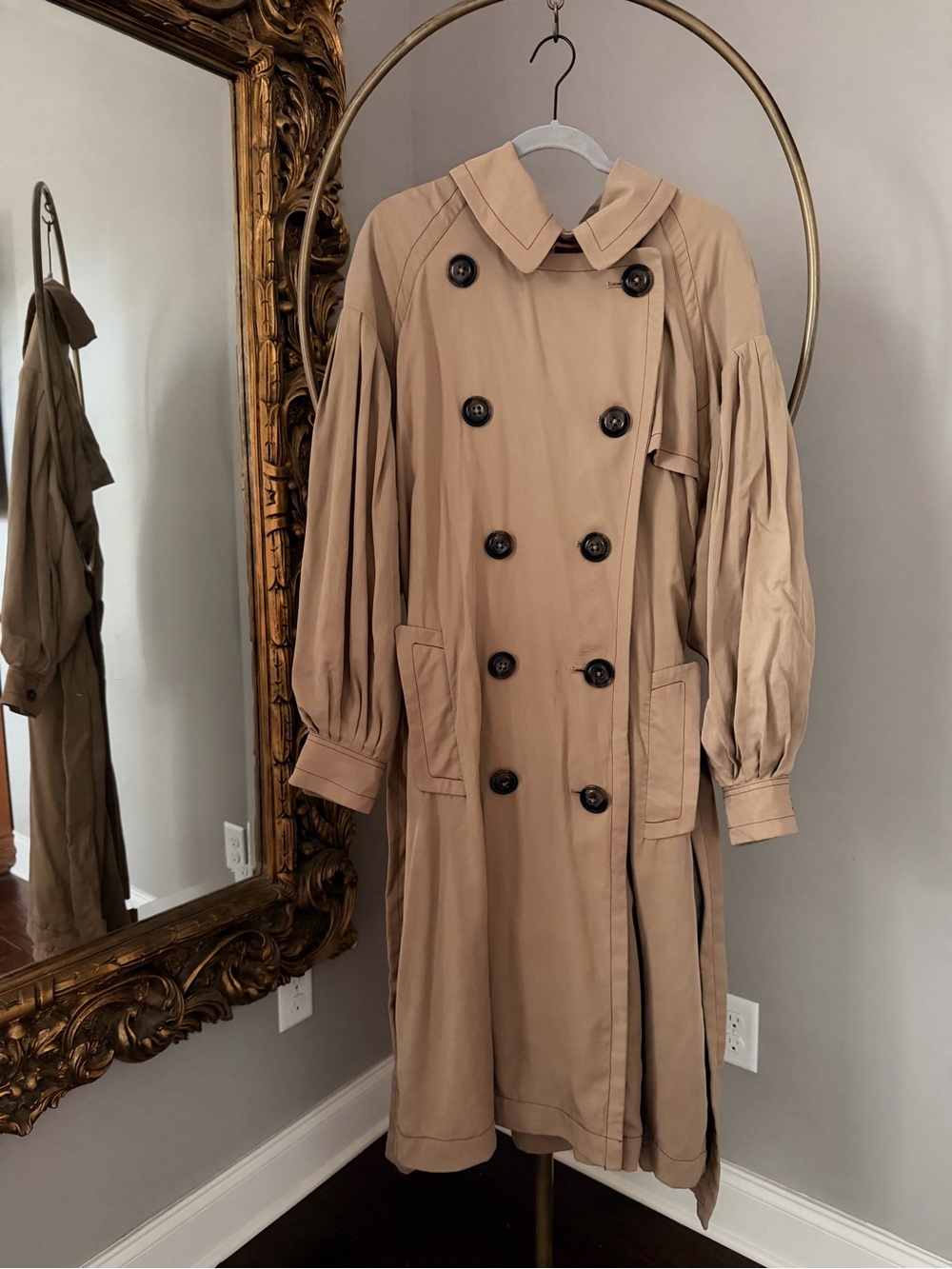 Free People Beige Trench Coat with Red Lining - Women’s Belted Trench - Picture 6 of 14